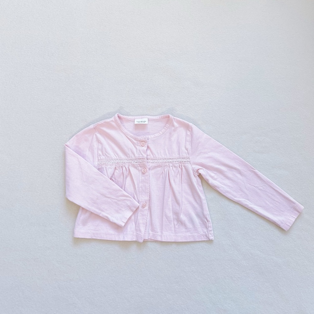 3/$30 Next Baby Girl Pink Cropped Cardigan Cotton Button Up Long Sleeve 18-24M